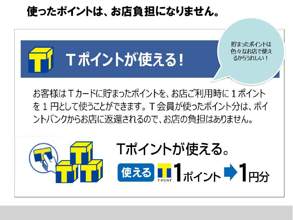 使ったポイントは、お店負担になりません。
